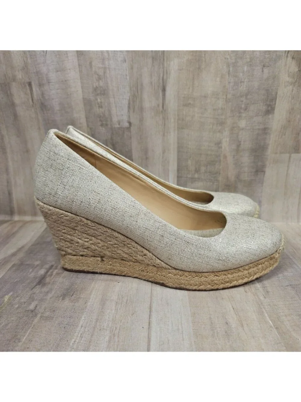 J. Crew Woman's Size 8.5 Wedge Seville Espadrille Canvas Jute Metallic Shoes - Picture 9 of 10